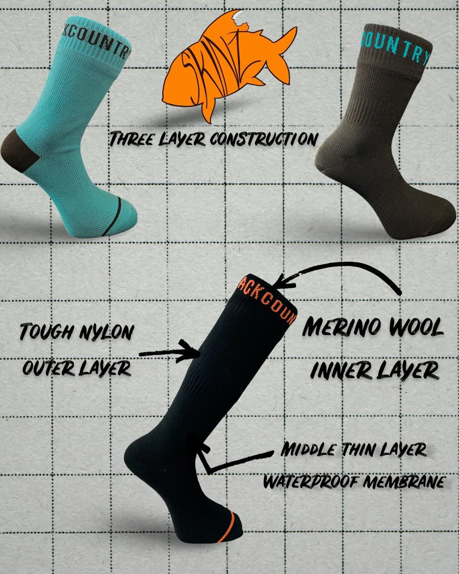 Backcountry Skinz Waterproof Mid Length Socks - Black [sz:s]