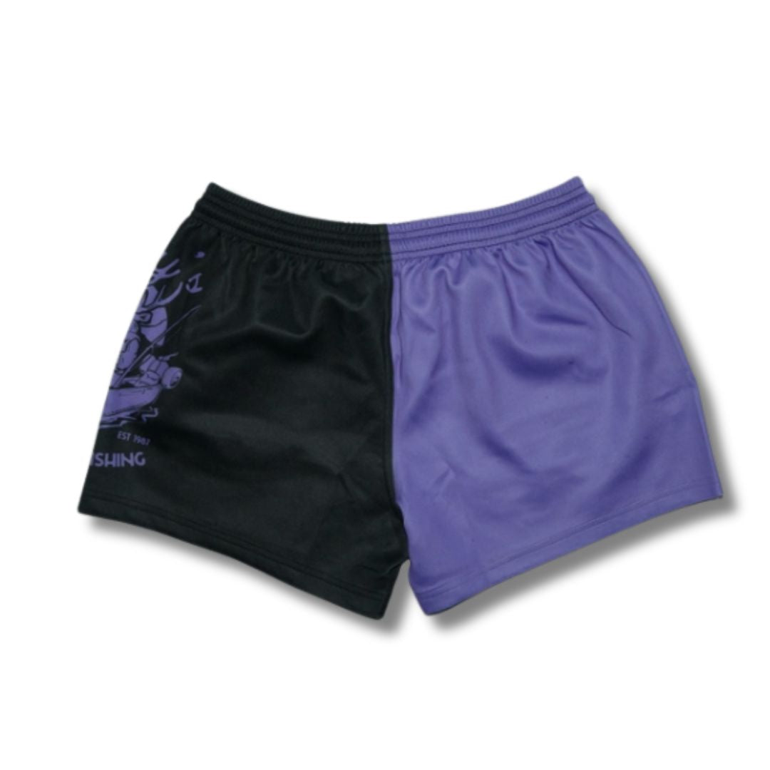Bluey's Wandering Stag Footy Shorts - Side Zip Pocket - Purple / Black [sz:xs]