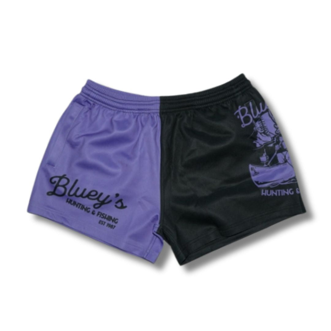 Bluey's Kids Wandering Stag Footy Shorts - Side Zip Pocket - Purple / Black [sz:2]
