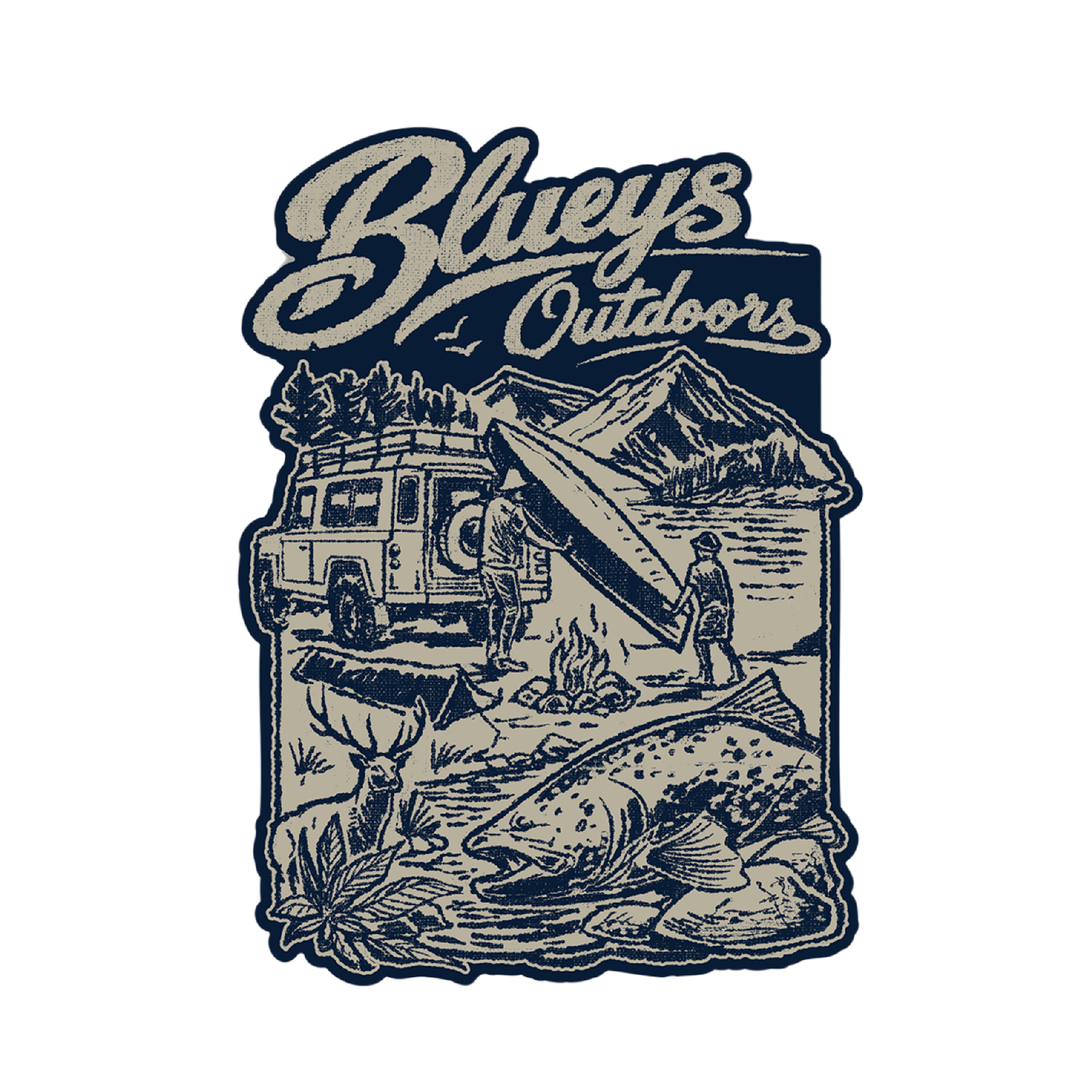 Bluey's Outdoors Camp Scene Sticker [sz:80 X 55mm Cl:blue]