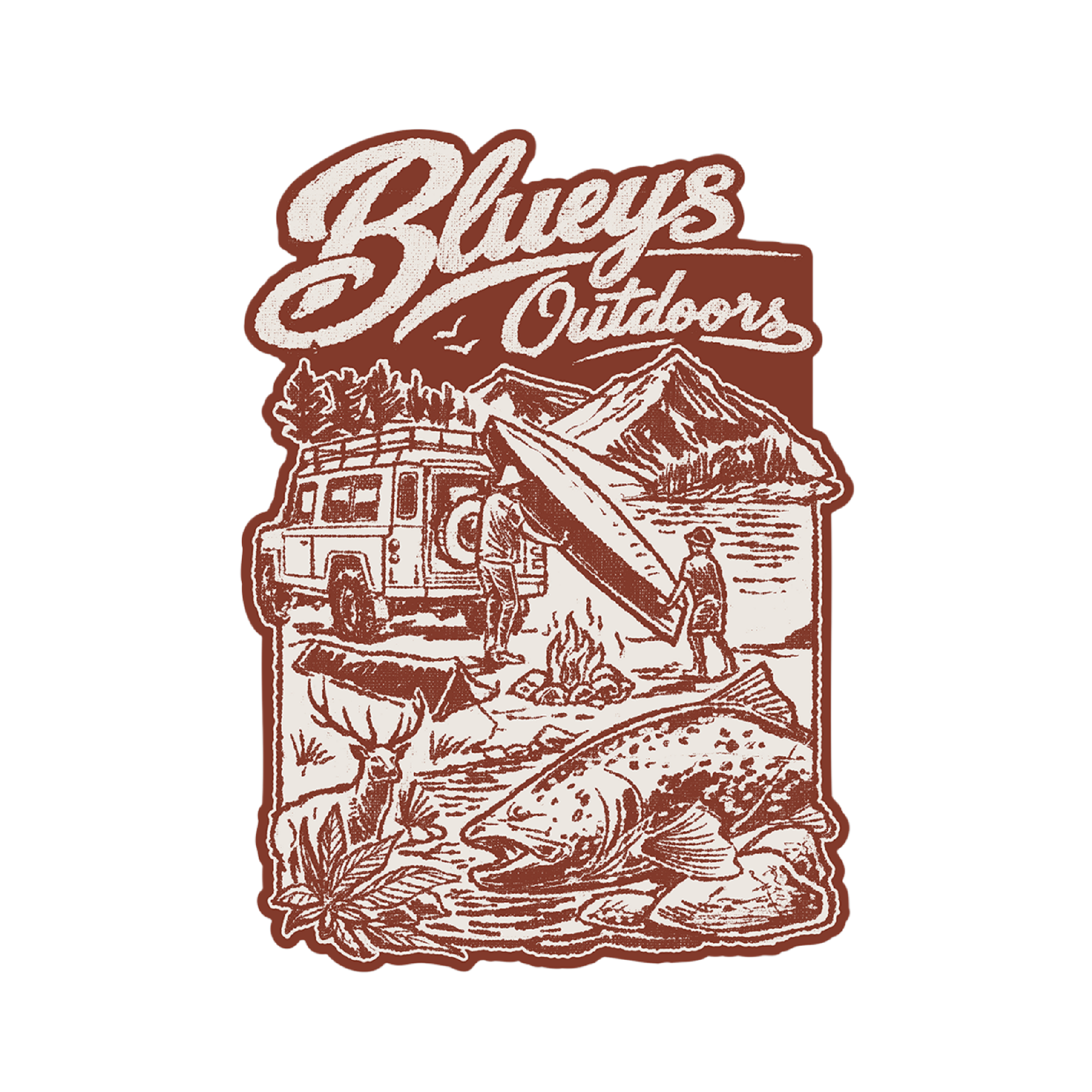 Bluey's Outdoors Camp Scene Sticker [sz:80 X 55mm Cl:burgundy]