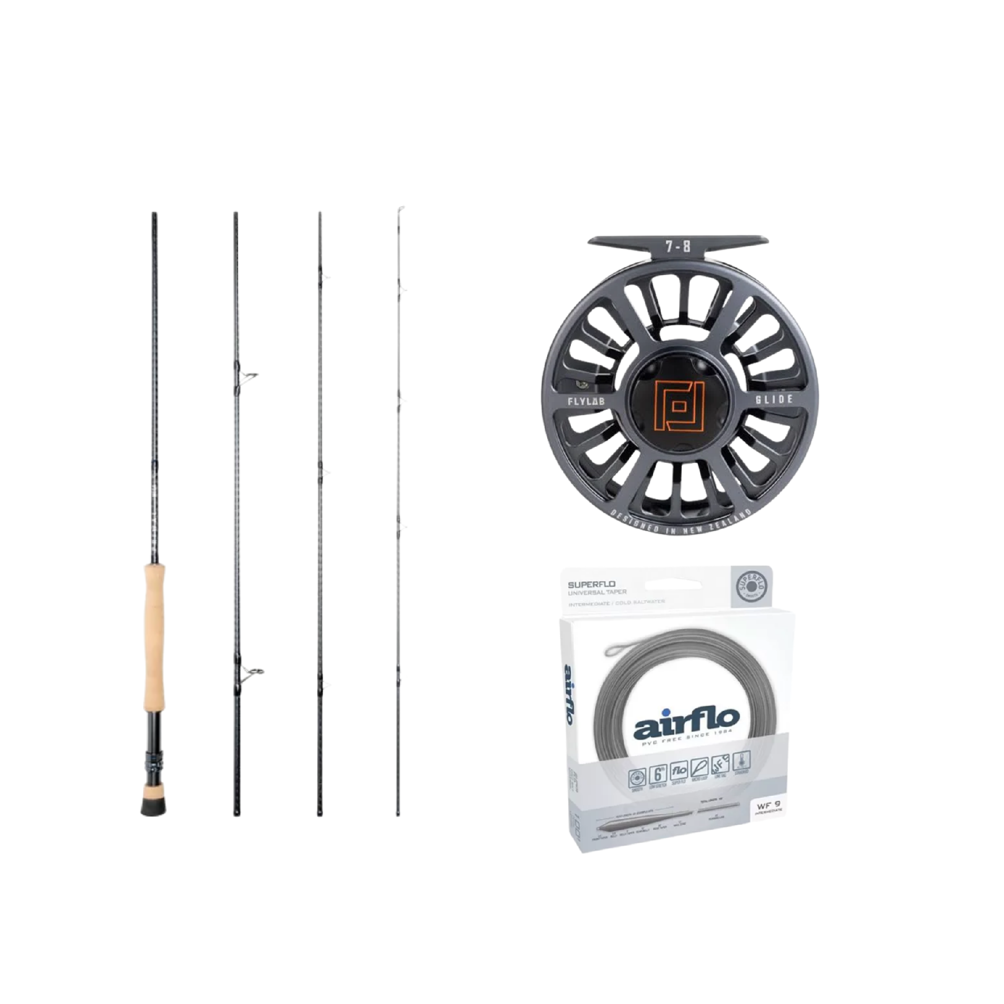 Primal Mega Ccc 9ft #8 + Glide 7/8 + Superflo Cold Salt Universal Wf8i + 30lb Backing (blue) Fly Rod Combo