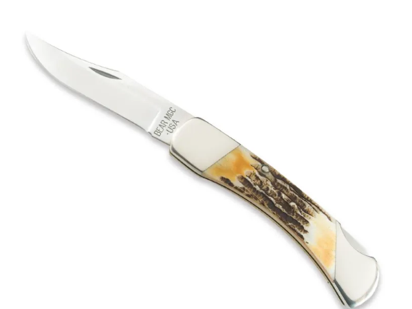Bear & Son 5" Genuine India Stag Bone Pro Lockback Knife