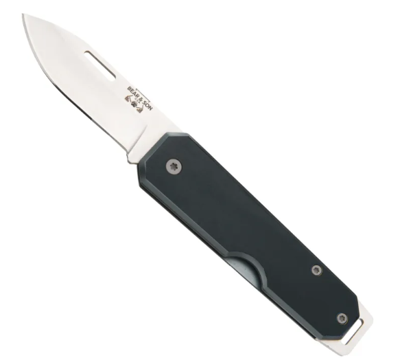 Bear & Son 3 7/8" Drop Point Folder Knife [cl:black Aluminum]
