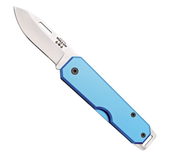 Bear & Son 3 7/8 Drop Point Folder Knife [cl:blue Aluminium]