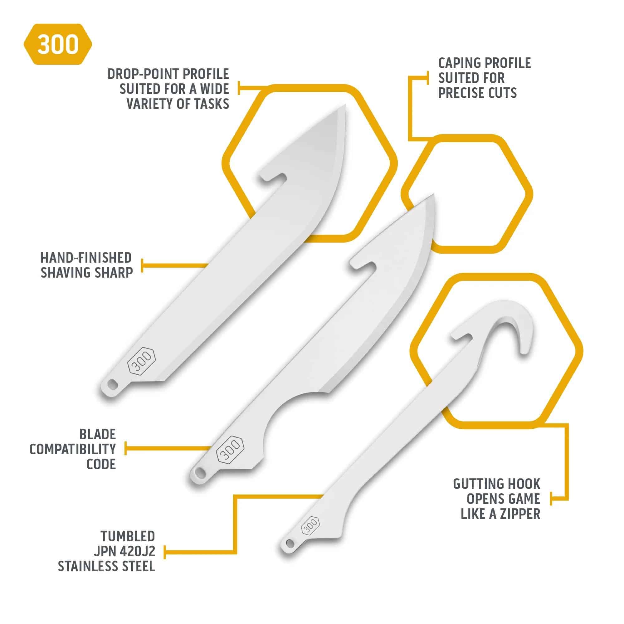 Outdoor Edge Razor Vx 3.0" Combo Blade Pack Ss (3 Drop Points - 2 Caping - 1 Gut Hook)