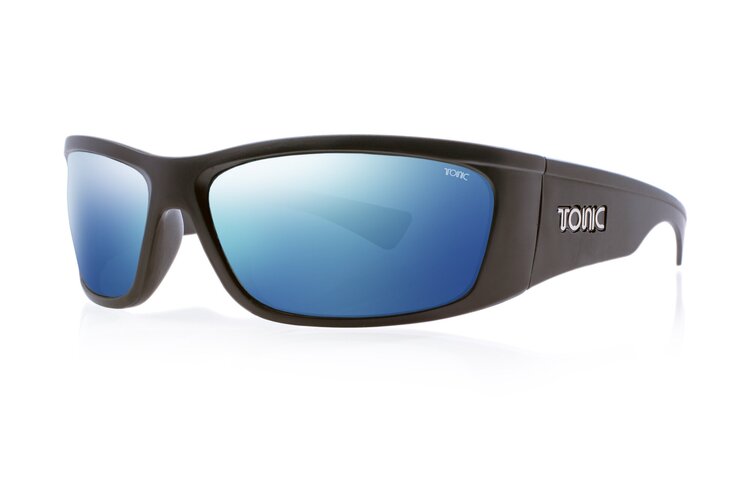 Tonic Shimmer Sunglasses Matt Black Frame With Blue Mirror Copper Base Lens 